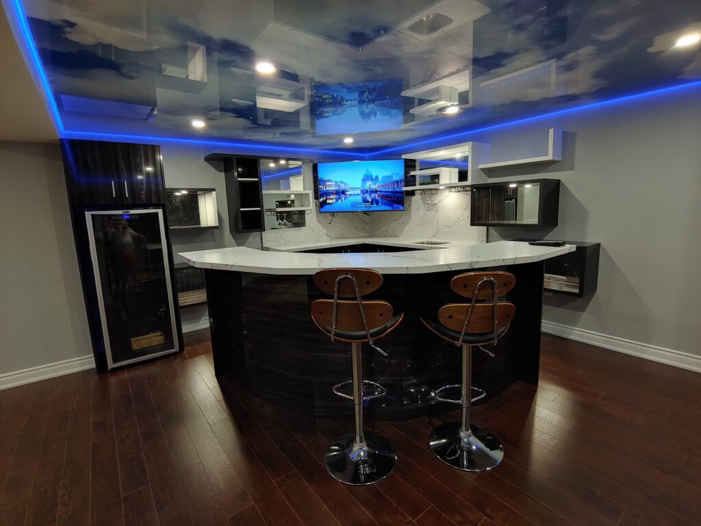 basement bar with beautiful cabinets designs by clearview kitchens toronto