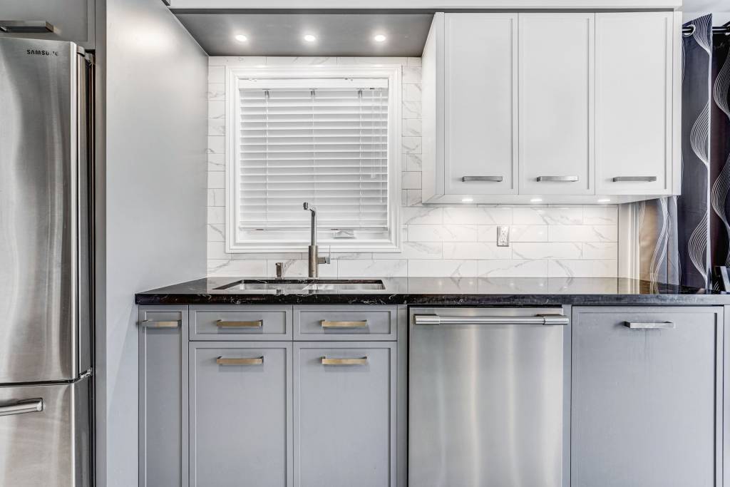 custom backlit white and gray kitchen cabinets - custom kitchen design