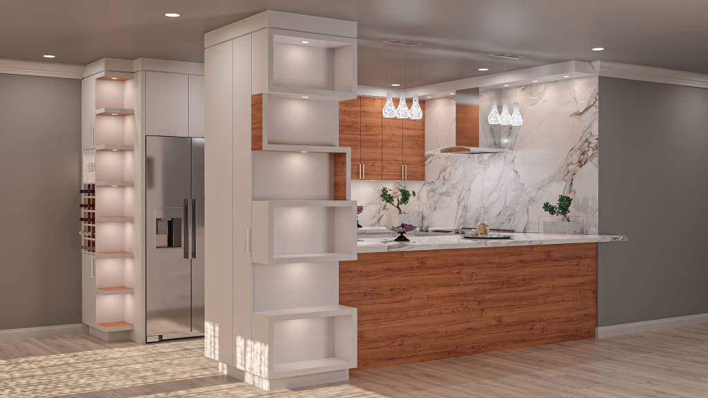 amazing design of modern 3D kitchen render - custom kitchen design