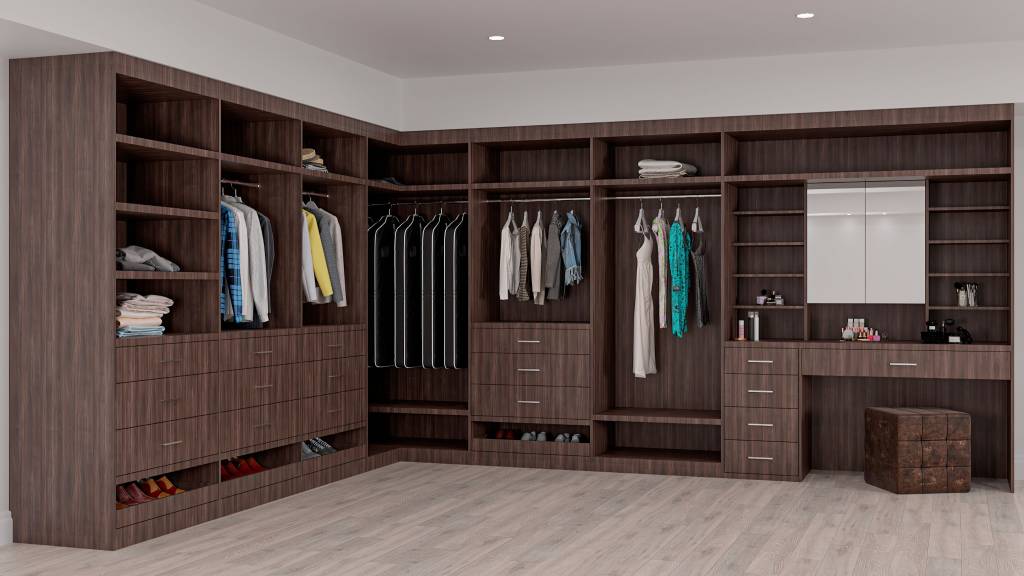 Elegant Walk-in Closet with a wooden facing