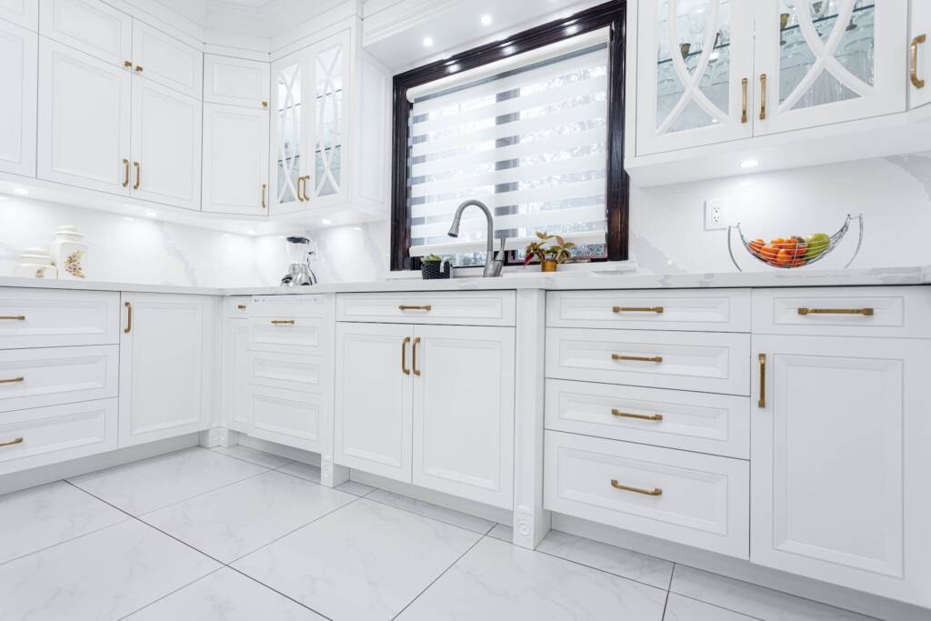 white kitchen design with custom kitchen cabinetry