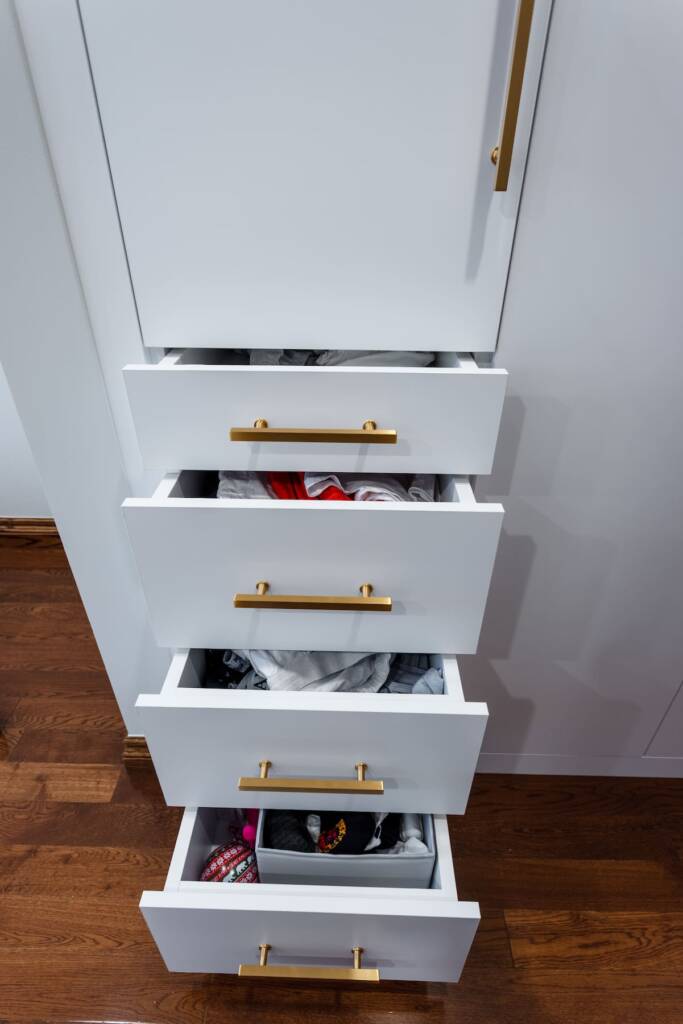 custom white walk in closet