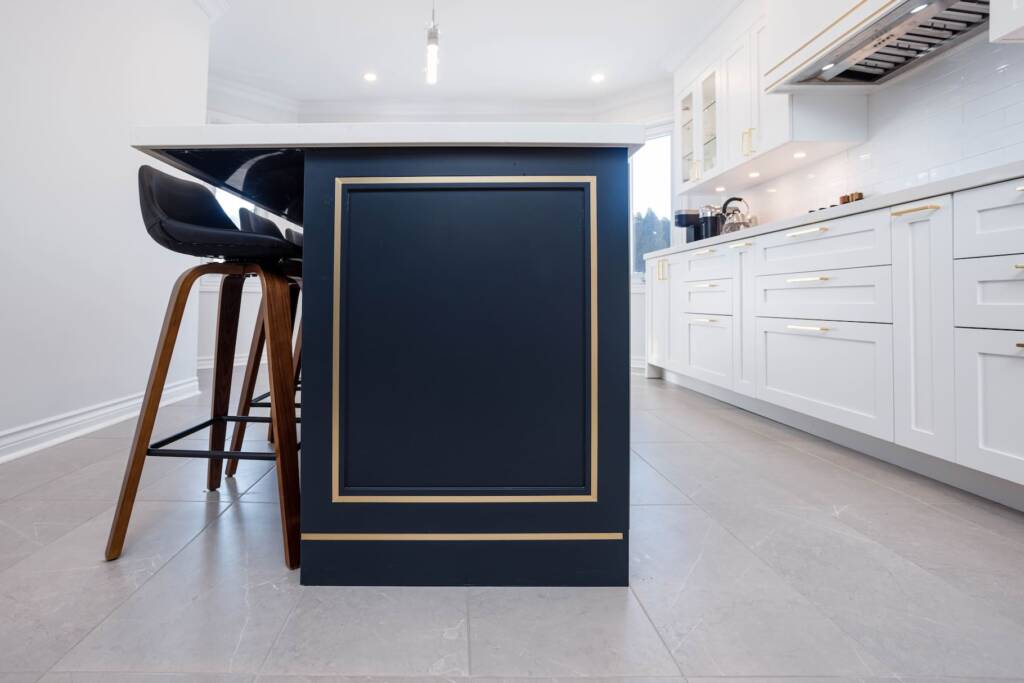 gold and black coloured kitchen island