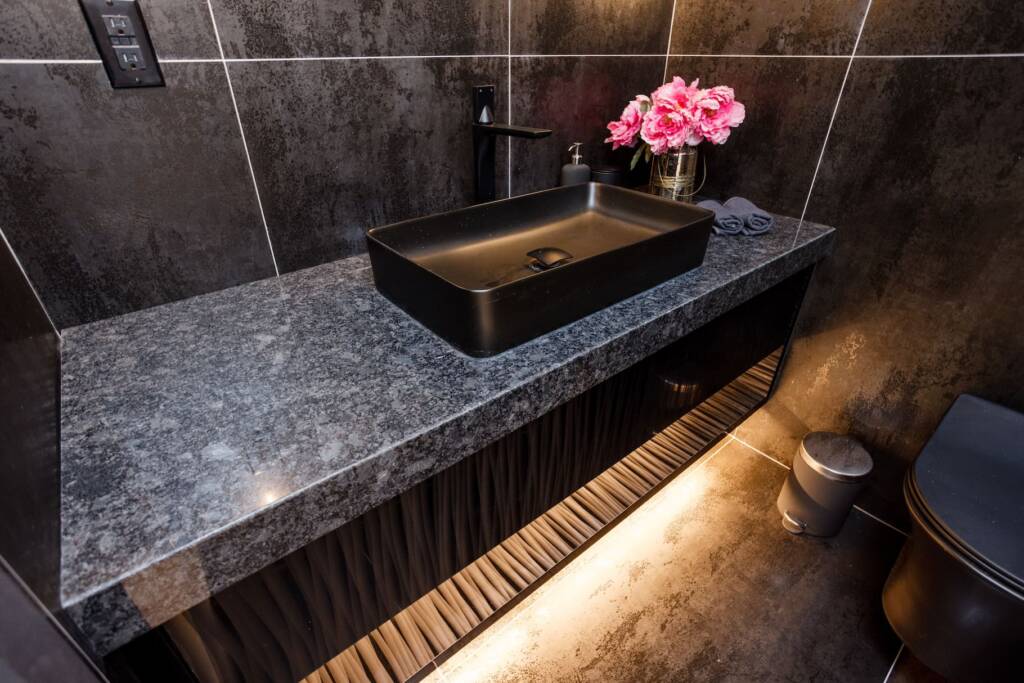 modern bathroom with black wall in richmond hill