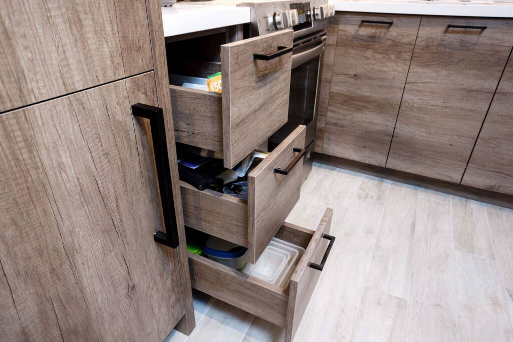 basement kitchen renovated drawers