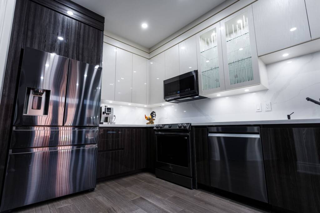 black laminated kitchen base cabinet makeover